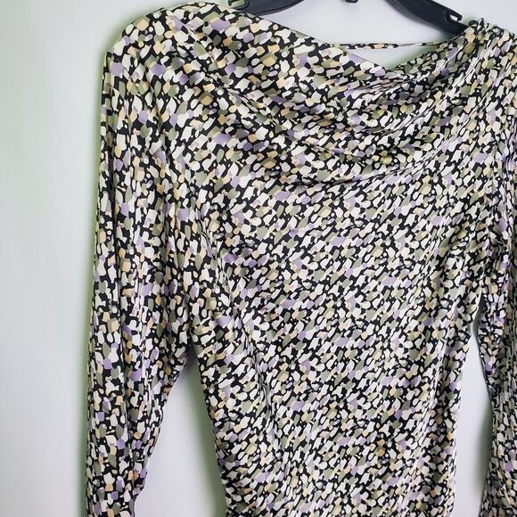 ASTR The Label Printed Satin Cowl Neck Dress Multicolor Small - Picture 4 of 8